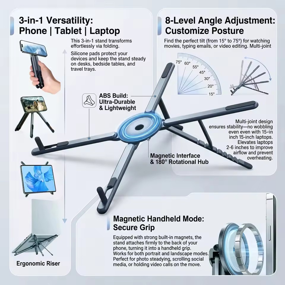 3 in 1 Foldable Magnetic Phone - Laptop Stand 评论和价格